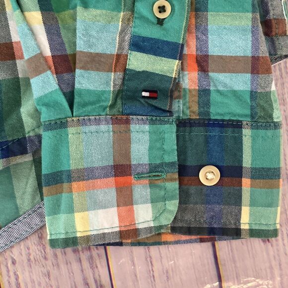 Tommy Hilfiger Mens Button Down Shirt Green Plaid Classic Fit Long Sleeve  XL - Picture 6 of 12